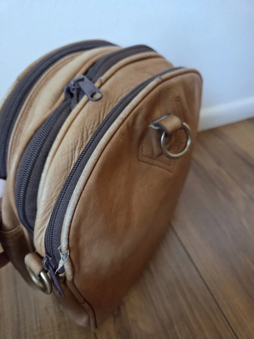 Convertable Tan Leather Travel Duffle Crossbody Bag